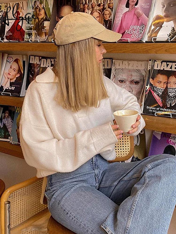 Πλεκτά γυναικεία πουλόβερ πουλόβερ με γιακά πόλο μόδα Φαρδιά κασμίρ Γυναικείο πουλόβερ 2022 Νέα casual μακρυμάνικα μπλουζάκια