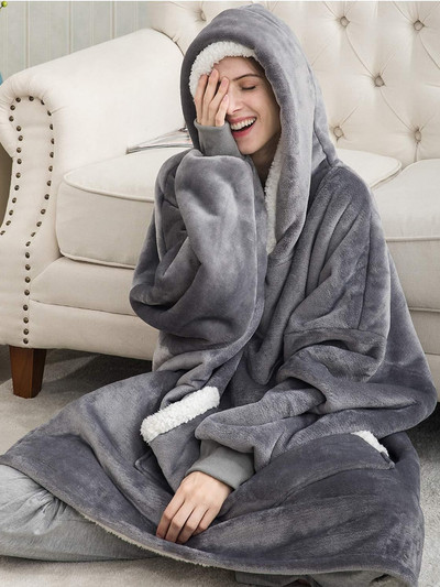 Извънгабаритни качулки Суичър Дамски зимни качулки Поларено гигантско телевизионно одеяло с ръкави Пуловер Извънгабаритни дамски качулки Sudaderas