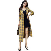 Proljeće i jesen, popularni novi žuti karirani dugi trenč kaput, ženska vjetrovka s OL pojasom