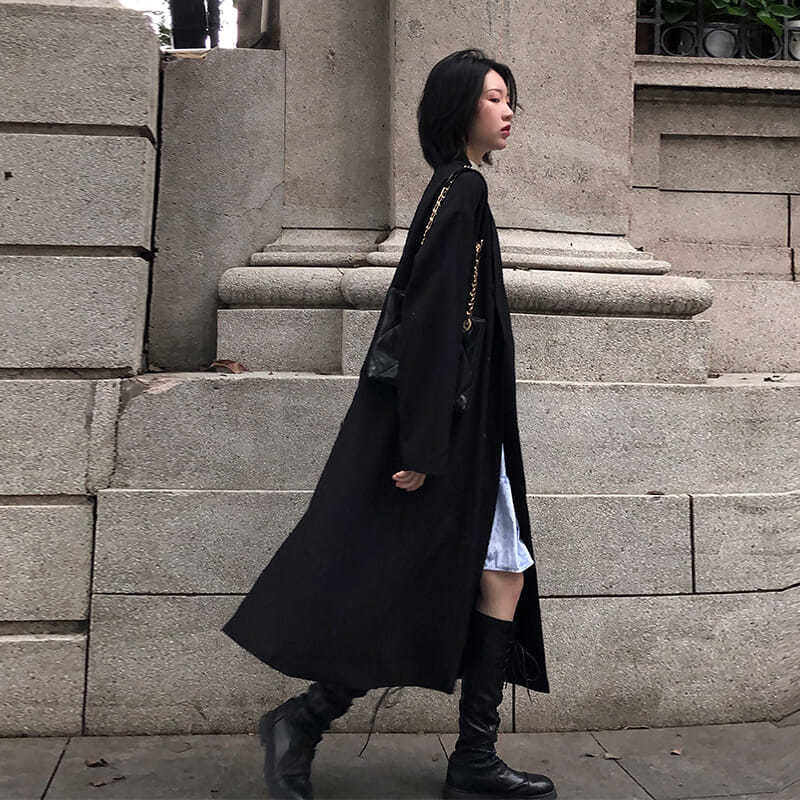 Γυναικεία Trench Απλό μακρυμάνικο, χαλαρή οδοντωτή, βρετανικό στυλ Harajuku Κομψό γραφείο Lady Streetwear All-match Cozy φθινοπωρινό κομψό