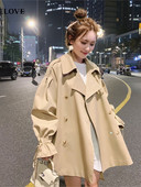 Haki krāsas īsa vējjaka virsjaka brīvs mētelis sievietei uzrakt mētelis A līnija sieviešu Moda Mujer mētelis apmetnis jostas vintage manteau
