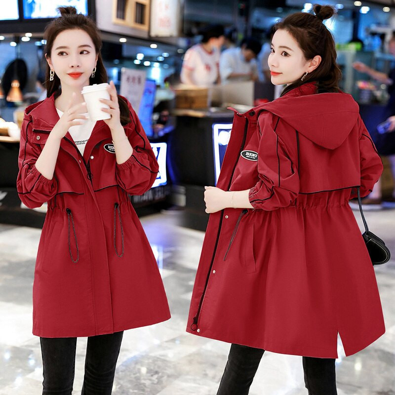 Trenč kaput proljeće jesen, žene, nova korejska vjetrovka srednje dužine s kapuljačom, ženska podstava, ležerni kaput, gornja odjeća, žene