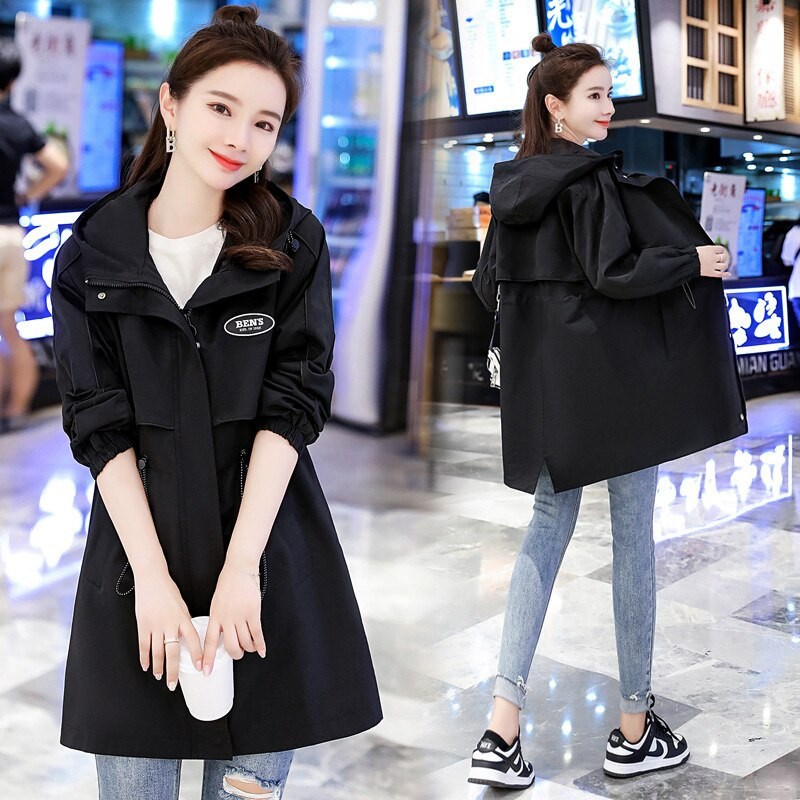Trenč kaput proljeće jesen, žene, nova korejska vjetrovka srednje dužine s kapuljačom, ženska podstava, ležerni kaput, gornja odjeća, žene