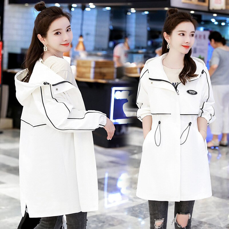Trenč kaput proljeće jesen, žene, nova korejska vjetrovka srednje dužine s kapuljačom, ženska podstava, ležerni kaput, gornja odjeća, žene