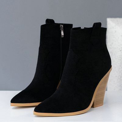 Σχέδιο μάρκας Γυναικεία μποτάκια Pu Δερμάτινα σφήνες Ψηλοτάκουνα Western Boots Μόδα με φερμουάρ φθινοπωρινά χειμερινά γυναικεία παπούτσια