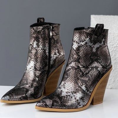 Σχέδιο μάρκας Γυναικεία μποτάκια Pu Δερμάτινα σφήνες Ψηλοτάκουνα Western Boots Μόδα με φερμουάρ φθινοπωρινά χειμερινά γυναικεία παπούτσια