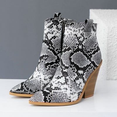 Σχέδιο μάρκας Γυναικεία μποτάκια Pu Δερμάτινα σφήνες Ψηλοτάκουνα Western Boots Μόδα με φερμουάρ φθινοπωρινά χειμερινά γυναικεία παπούτσια