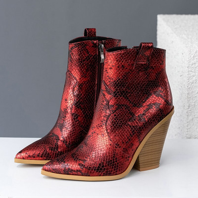 Σχέδιο μάρκας Γυναικεία μποτάκια Pu Δερμάτινα σφήνες Ψηλοτάκουνα Western Boots Μόδα με φερμουάρ φθινοπωρινά χειμερινά γυναικεία παπούτσια