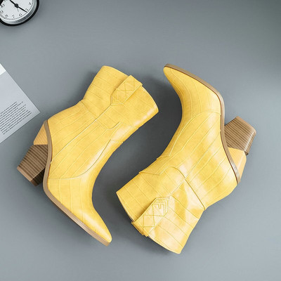 Σχέδιο μάρκας Γυναικεία μποτάκια Pu Δερμάτινα σφήνες Ψηλοτάκουνα Western Boots Μόδα με φερμουάρ φθινοπωρινά χειμερινά γυναικεία παπούτσια