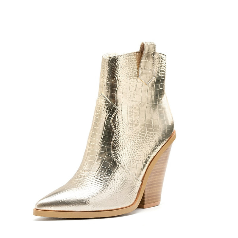 Σχέδιο μάρκας Γυναικεία μποτάκια Pu Δερμάτινα σφήνες Ψηλοτάκουνα Western Boots Μόδα με φερμουάρ φθινοπωρινά χειμερινά γυναικεία παπούτσια