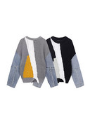 Sieviešu vintage kontrasta krāsa Džinsu raibs rudens džemperis, maiss ar garām piedurknēm, sadalīts pušķis, sieviešu trikotāžas džemperis Harajuku šiks