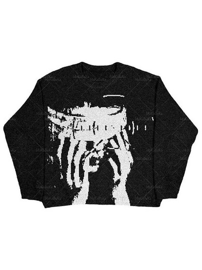 Sieviešu trikotāžas džemperis Sieviešu portreta džemperis Lielizmēra džemperis Sieviešu ielas apģērbs ar garām piedurknēm Harajuku džemperis, sieviešu džemperis