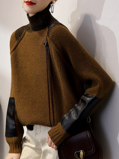 Jesen Zima Novi široki pleteni pulover Modni korejski ležerni stil Ženski pulover s visokim ovratnikom dugih rukava Podebljani gornji kaput