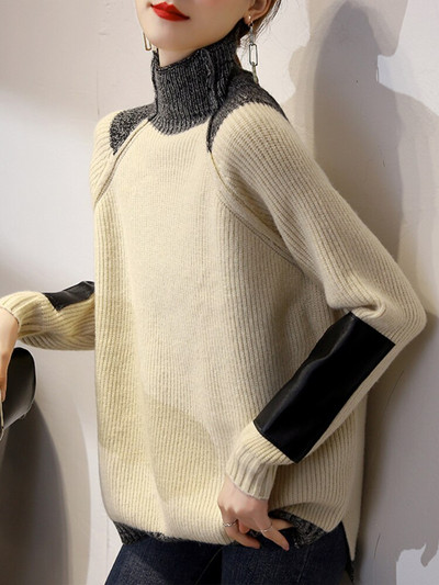 Jesen Zima Novi široki pleteni pulover Modni korejski ležerni stil Ženski pulover s visokim ovratnikom dugih rukava Podebljani gornji kaput