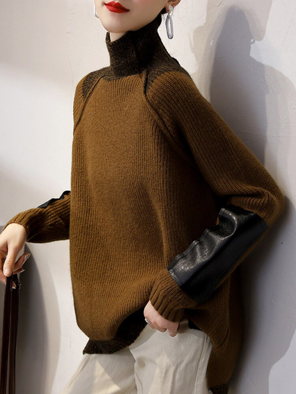 Jesen Zima Novi široki pleteni pulover Modni korejski ležerni stil Ženski pulover s visokim ovratnikom dugih rukava Podebljani gornji kaput