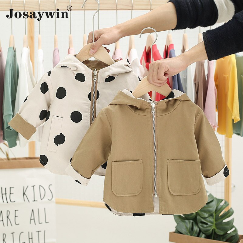 Παλτό με αναστρέψιμο τζάκετ Βρεφικά αγόρια κοριτσάκι Πουά Ανοιξιάτικο φθινόπωρο Πάρκα Μπουφάν για κορίτσι με κουκούλα Εξωτερικά ρούχα Παιδικά ρούχα