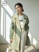 ZIQIAO japāņu nolaižama apkakle Vidēja garuma tranšeja jostasvietas taisna mēteļi biroja dāma pelēka zaļa ar dubultrindu