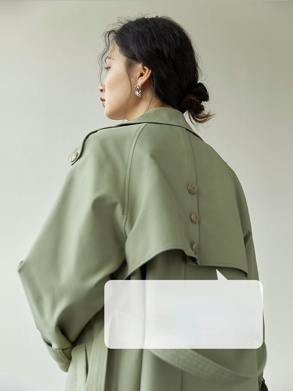 ZIQIAO japāņu nolaižama apkakle Vidēja garuma tranšeja jostasvietas taisna mēteļi biroja dāma pelēka zaļa ar dubultrindu