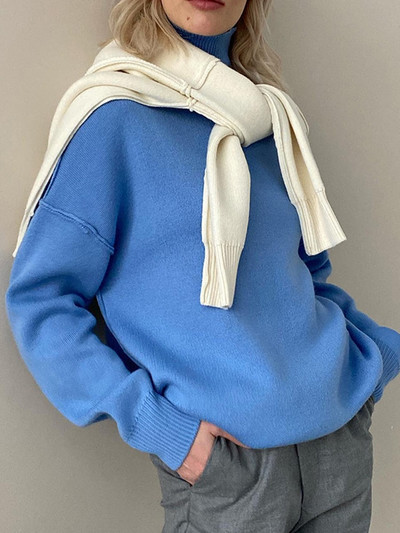 Sieviešu trikotāžas džemperis ar bruņurupuču apkakli, džemperis, liela izmēra, vienkrāsains džemperis ar garām piedurknēm sievietēm, brīvs, brīvs trikotāžas apģērbs.