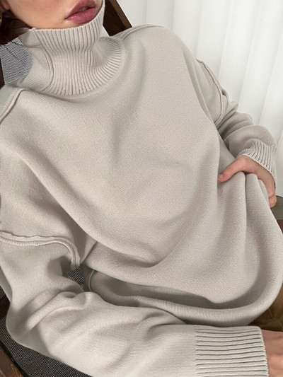 Sieviešu trikotāžas džemperis ar bruņurupuču apkakli, džemperis, liela izmēra, vienkrāsains džemperis ar garām piedurknēm sievietēm, brīvs, brīvs trikotāžas apģērbs.