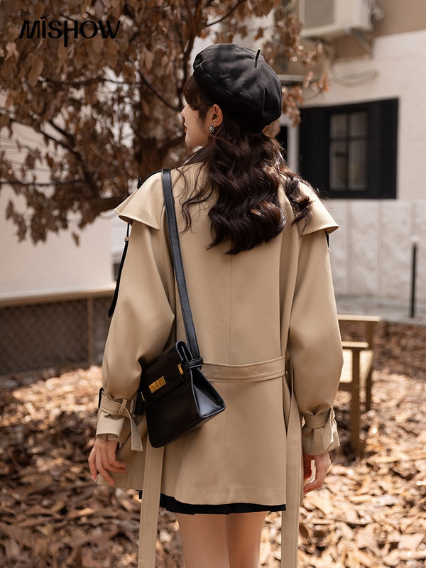 MISHOW Trenč kaputi za žene Jesenski korejski uredski ženski polo ovratnik Patchwork duga jakna srednje dužine Ženska gornja odjeća MXB33W0399