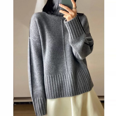 Jesen Zima Novi džemper s dolčevitom od 100% kašmirske vune Ženska labava debela, mekana pletena ženska majica s donjim dijelom koja odgovara toplim bojama