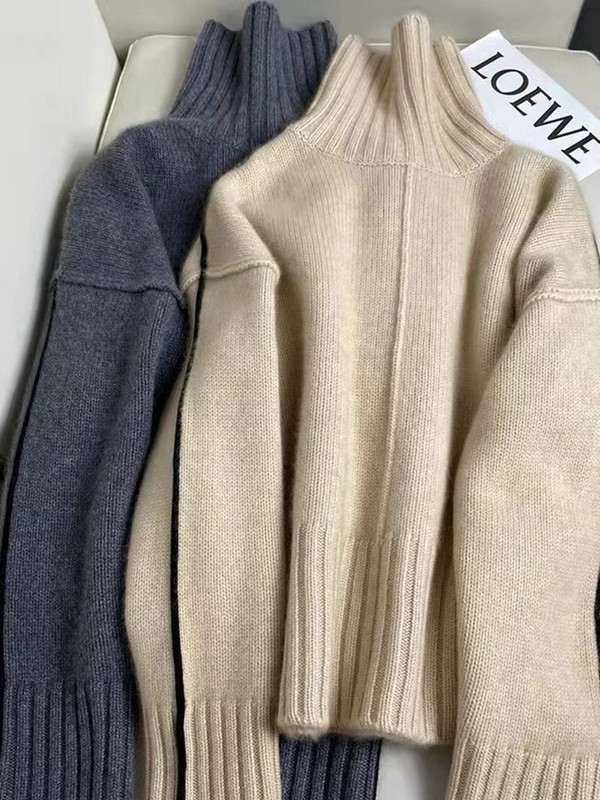 Jesen Zima Novi džemper s dolčevitom od 100% kašmirske vune Ženska labava debela, mekana pletena ženska majica s donjim dijelom koja odgovara toplim bojama