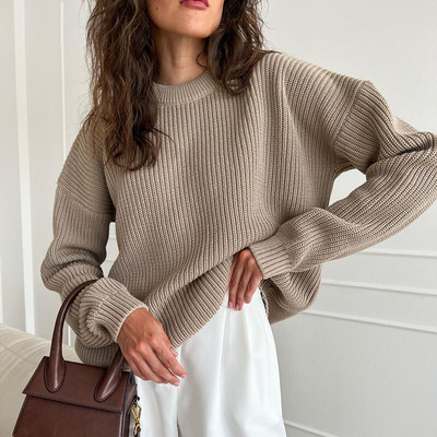 Μονόχρωμα Βασικά Γυναικεία Πουλόβερ Πουλόβερ Άνετο μαλακό πλεκτό πουλόβερ Γυναίκα Χειμώνας 2022 Simple Casual O λαιμόκοψη