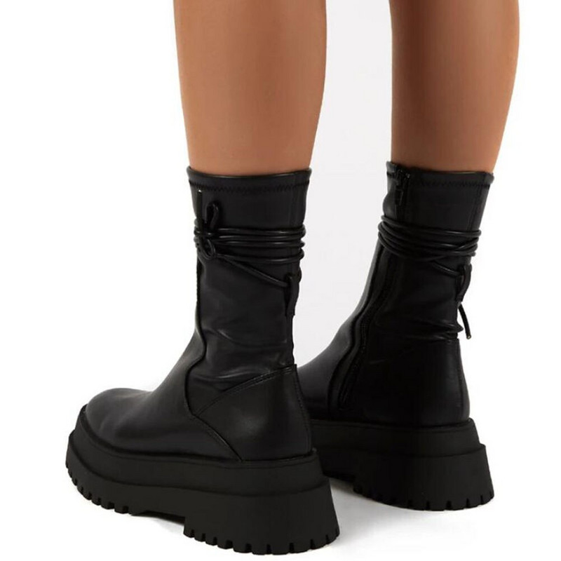 Μεγάλο μέγεθος 43 INS Καυτές γυναικείες ολοκαίνουργιες μπότες αστραγάλου με χοντρές γόβες πανκ φερμουάρ Combat Φθινοπωρινές μπότες Γυναικεία παπούτσια πλατφόρμας μόδας Γυναικεία
