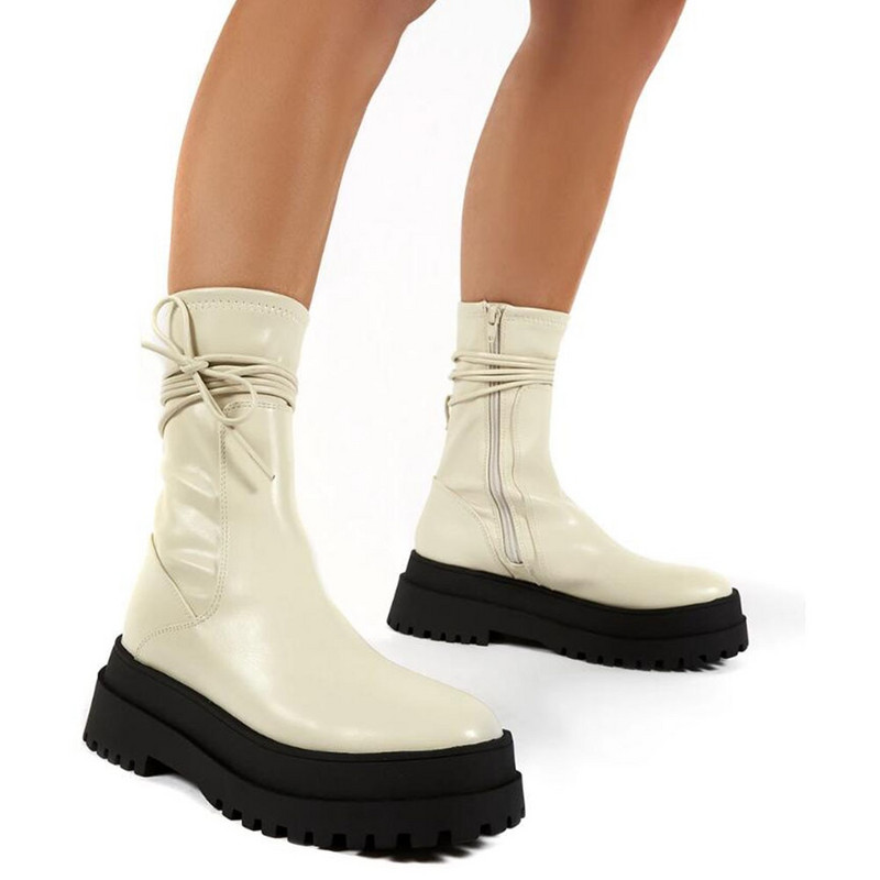 Μεγάλο μέγεθος 43 INS Καυτές γυναικείες ολοκαίνουργιες μπότες αστραγάλου με χοντρές γόβες πανκ φερμουάρ Combat Φθινοπωρινές μπότες Γυναικεία παπούτσια πλατφόρμας μόδας Γυναικεία