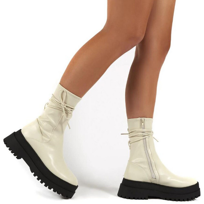 Μεγάλο μέγεθος 43 INS Καυτές γυναικείες ολοκαίνουργιες μπότες αστραγάλου με χοντρές γόβες πανκ φερμουάρ Combat Φθινοπωρινές μπότες Γυναικεία παπούτσια πλατφόρμας μόδας Γυναικεία