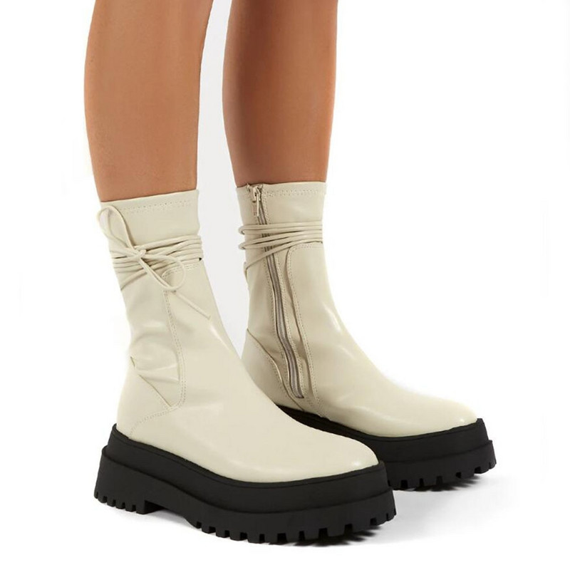 Μεγάλο μέγεθος 43 INS Καυτές γυναικείες ολοκαίνουργιες μπότες αστραγάλου με χοντρές γόβες πανκ φερμουάρ Combat Φθινοπωρινές μπότες Γυναικεία παπούτσια πλατφόρμας μόδας Γυναικεία