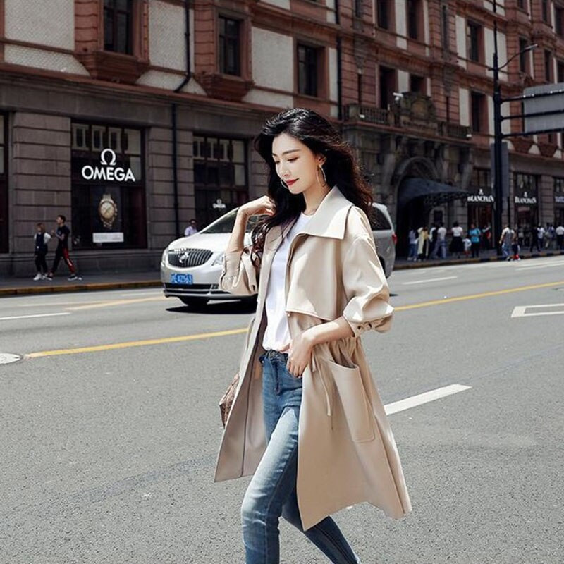 2022 Podstava Proljeće Jesen Novi kaput Ženska vjetrovka Tanka jakna britanskog stila Tanja do struka Ženski trenč kaput srednje dužine 179