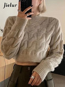 Jielur rudens ziemas džemperis sievietēm ar garām piedurknēm korejiešu stila apgriezts trikotāžas sieviešu džemperi Modes džemperi 2022. gada džemperis, elegants