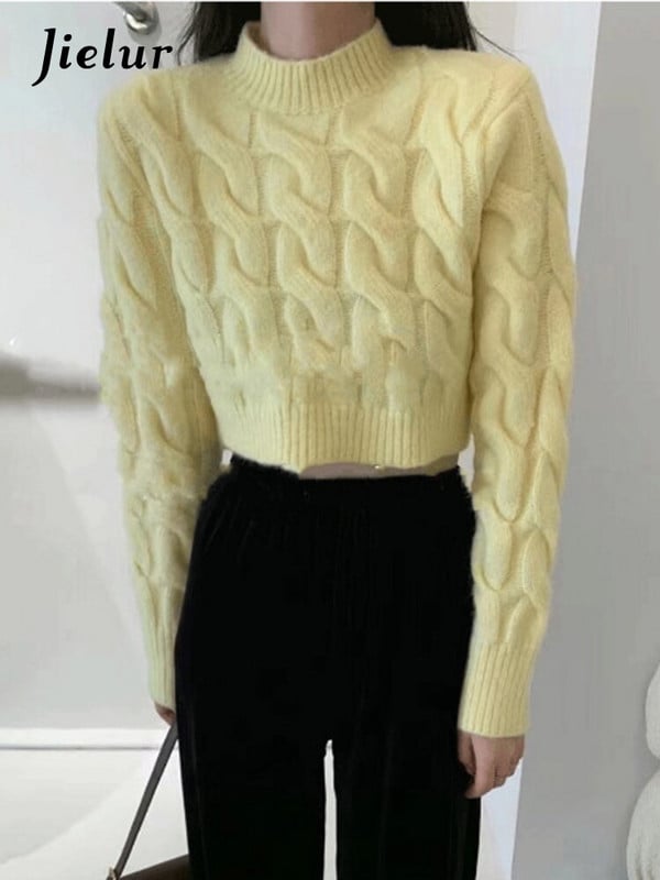 Jielur rudens ziemas džemperis sievietēm ar garām piedurknēm korejiešu stila apgriezts trikotāžas sieviešu džemperi Modes džemperi 2022. gada džemperis, elegants