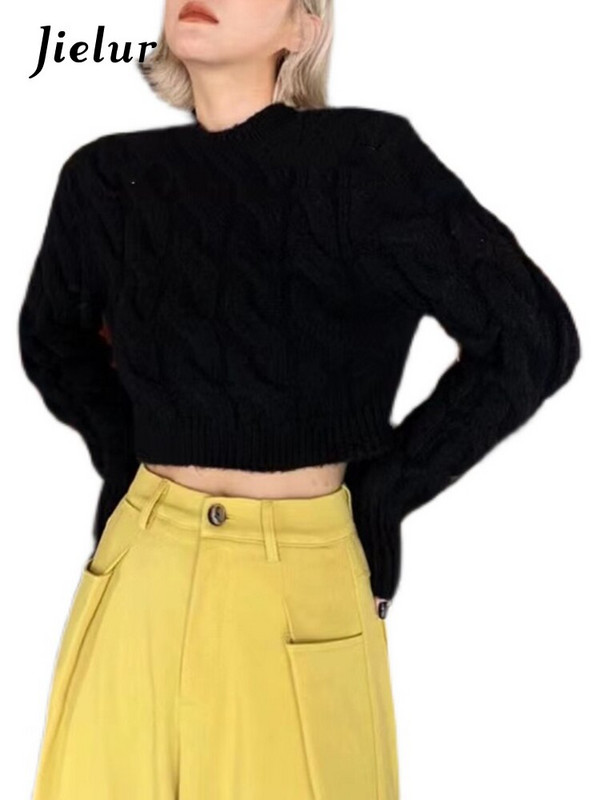 Jielur rudens ziemas džemperis sievietēm ar garām piedurknēm korejiešu stila apgriezts trikotāžas sieviešu džemperi Modes džemperi 2022. gada džemperis, elegants