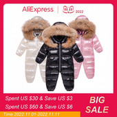 Ziemas bērnu kombinezons zēniem bērniem Biezs slēpošanas kostīms meitenei pīļu dūnu jaka Toddler Baby Snowsuit kažoks 0-3 gadi