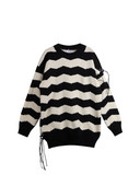 Μαύρο Λευκό Χρώμα Ριγέ Γυναικεία Πλεκτά Φθινοπωρινά Πλεκτά Χειμερινά Πλεκτά Πουλόβερ Λούτρινη γραβάτα 2022 Φαρδύ πουλόβερ με λαιμόκοψη BF στυλ