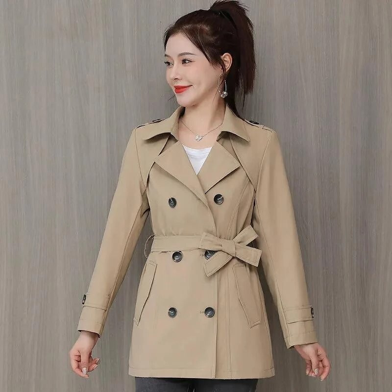 Ανοιξιάτικη φθινοπωρινή καμπαρντίνα Γυναικεία διπλό στήθος Slim Casual Outwear Γυναικεία αντιανεμική επένδυση με ζώνη Μακρυμάνικα παλτό Mujer