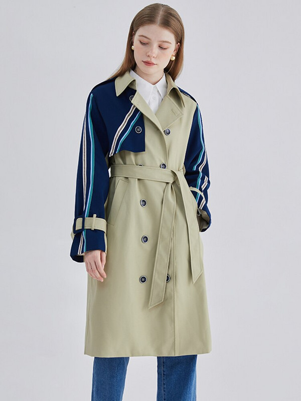 [EAM] Sieviešu svītrains krāsains bloks liela izmēra tranšeja jauns atloks ar garām piedurknēm brīvi pieguļoša vējjaka, modes pavasara rudens 2022 1DF1443