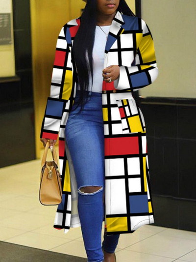 Γυναικεία καμπαρντίνα φθινοπώρου Χρώμα καρό μακριά μανίκια Φθινοπωρινή casual μόδα Κομψή με τσέπες Εξωτερικά ρούχα 2022 Γυναικεία ρούχα