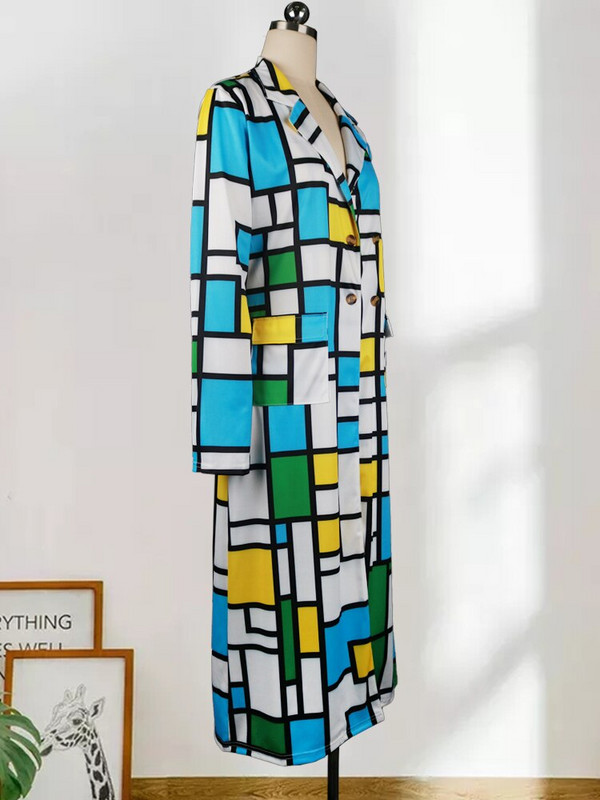 Γυναικεία καμπαρντίνα φθινοπώρου Χρώμα καρό μακριά μανίκια Φθινοπωρινή casual μόδα Κομψή με τσέπες Εξωτερικά ρούχα 2022 Γυναικεία ρούχα