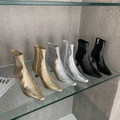 Modne ženske čizme na čarape sa šiljatim prstima Zlatno Srebrne Crne Bočne čizme s patentnim zatvaračem Tanke srednje potpetice Jesenske čizme za zabave Žene 35-39