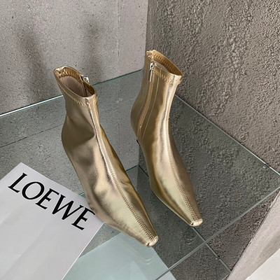 Modne ženske čizme na čarape sa šiljatim prstima Zlatno Srebrne Crne Bočne čizme s patentnim zatvaračem Tanke srednje potpetice Jesenske čizme za zabave Žene 35-39