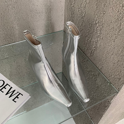 Modne ženske čizme na čarape sa šiljatim prstima Zlatno Srebrne Crne Bočne čizme s patentnim zatvaračem Tanke srednje potpetice Jesenske čizme za zabave Žene 35-39