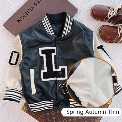 Kožna dječja jakna Pismo jakna za djevojčice Pamučni kaput za djevojčice 2022 Crna bejzbol jakna za dječake Dječja odjeća