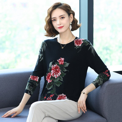 YISU Νέο Casual Άνοιξη Φθινοπωρινό Γυναικείο Πουλόβερ Ο-λαιμόκοψη Τριαντάφυλλο λουλούδι Εκτύπωση Μακρυμάνικα Μπλουζάκια Γυναικεία πουλόβερ Χαλαρά Πλεκτό