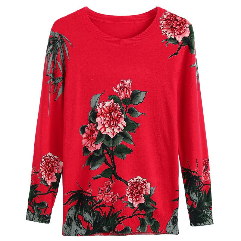 YISU Νέο Casual Άνοιξη Φθινοπωρινό Γυναικείο Πουλόβερ Ο-λαιμόκοψη Τριαντάφυλλο λουλούδι Εκτύπωση Μακρυμάνικα Μπλουζάκια Γυναικεία πουλόβερ Χαλαρά Πλεκτό
