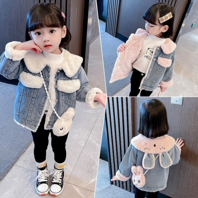 Ziemas mazulis meitene silta bieza džinsa jaka kažokādas ar kapuci Toddler Girl zīdaiņa virsdrēbes Džinsu jaka Kokvilnas bērni zēni parka bērni