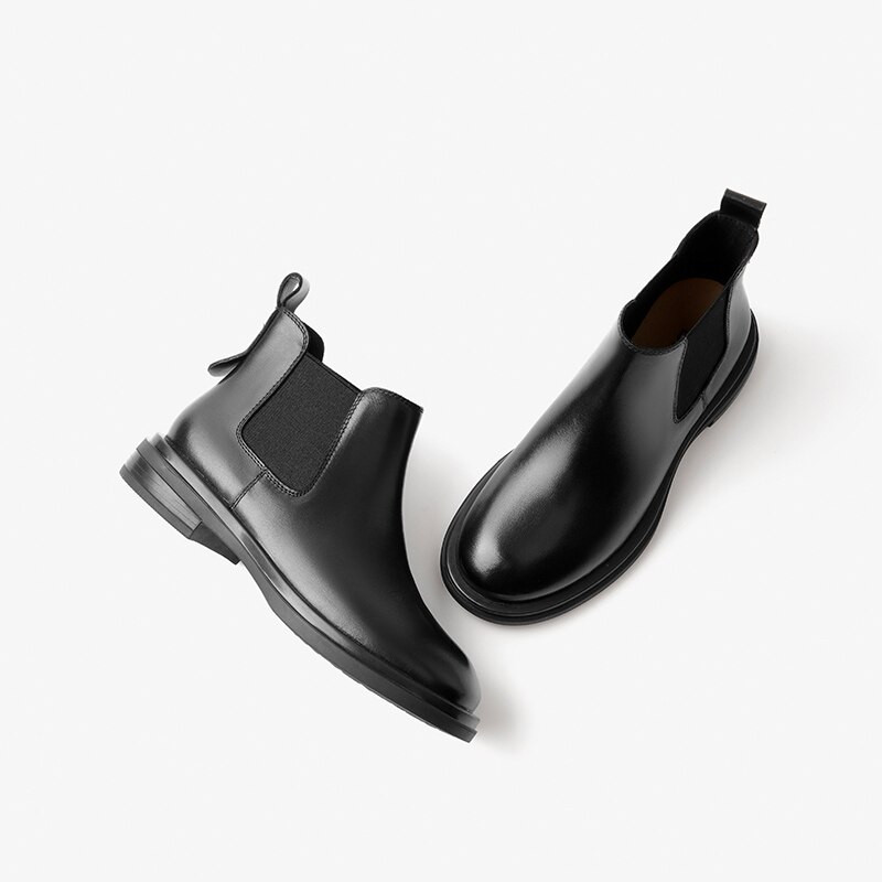 BeauToday Γυναικείες Μπότες Γνήσια Γυναικεία Μποτάκια Chelsea Στρογγυλά Λάστιχα Vintage Γυναικεία Παπούτσια 